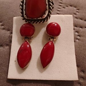 PRICE DROP!!  Beautiful Coral And Sterling Ring & Earrings Set